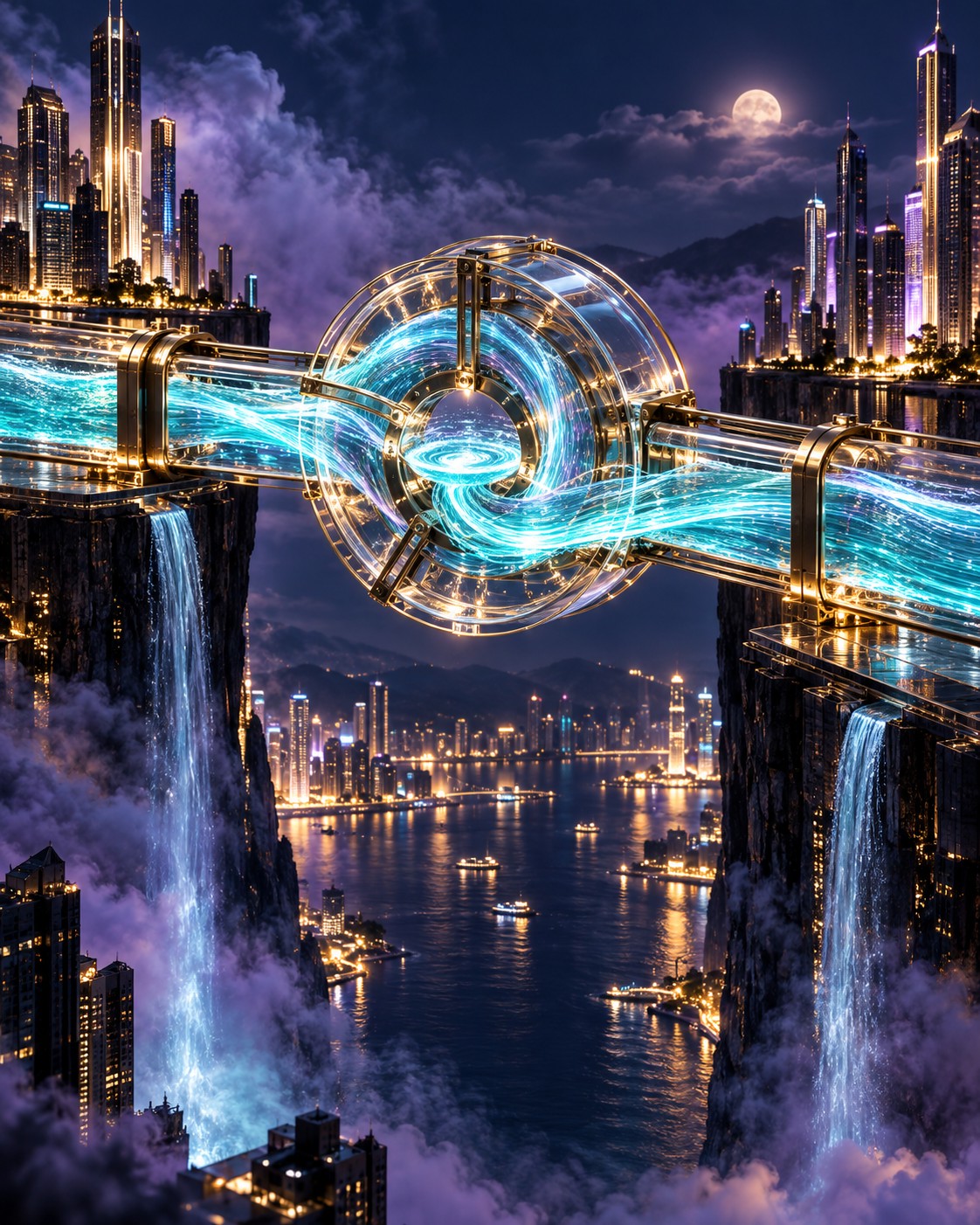A luminous circulating bridge joins financial centers. Efficient reuse of liquidity helps explain why payment volume alone cannot establish a token’s required valuation.